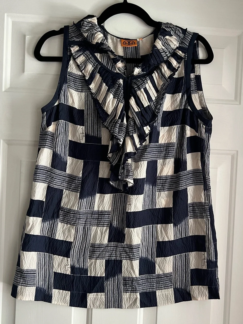Tori Burch | (sz 12) Ruffle Front Silk Sleeveless Blouse